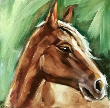 Painting titled "Horse Painting Farm…" by Zhanna Kan, Original Artwork, Oil