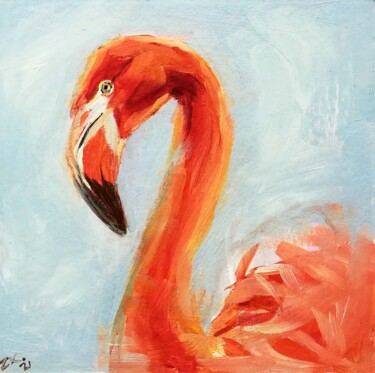 Картина под названием "Flamingo Painting B…" - Zhanna Kan, Подлинное произведение искусства, Масло