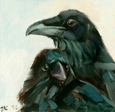 Картина под названием "Ravens Painting Cou…" - Zhanna Kan, Подлинное произведение искусства, Масло