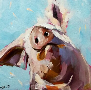 Pintura intitulada "Pig Painting Farmho…" por Zhanna Kan, Obras de arte originais, Óleo