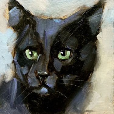 Картина под названием "Black Cat Painting…" - Zhanna Kan, Подлинное произведение искусства, Масло
