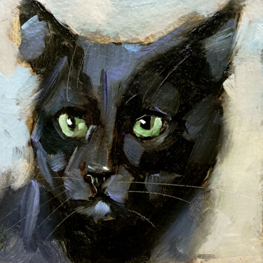 Schilderij getiteld "Black Cat Painting…" door Zhanna Kan, Origineel Kunstwerk, Olie