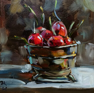 Painting titled "Cherries Painting K…" by Zhanna Kan, Original Artwork, Oil