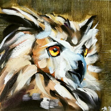 Painting titled "Owl Painting Bird O…" by Zhanna Kan, Original Artwork, Oil
