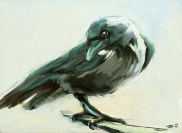 Painting titled "Crow Painting Raven…" by Zhanna Kan, Original Artwork, Oil