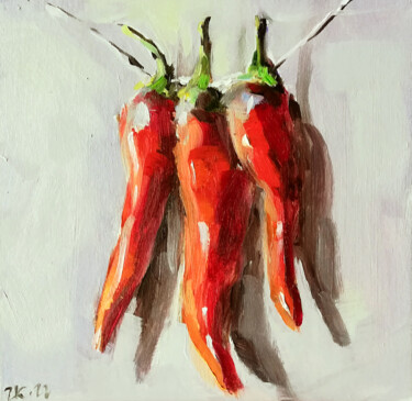 Painting titled "Red Chilli Pepper P…" by Zhanna Kan, Original Artwork, Oil