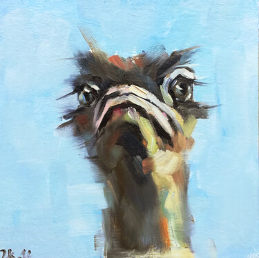 Painting titled "Ostrich Painting Bi…" by Zhanna Kan, Original Artwork, Oil