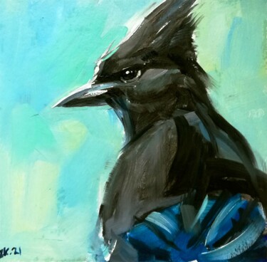 Pintura titulada "Blue Jay Painting B…" por Zhanna Kan, Obra de arte original, Oleo