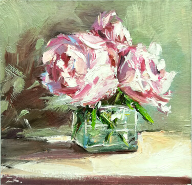 Painting titled "Peonies Painting Fl…" by Zhanna Kan, Original Artwork, Oil