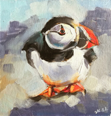 Картина под названием "Puffin Art Bird Wal…" - Zhanna Kan, Подлинное произведение искусства, Масло