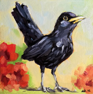 Painting titled "Blackbird  Painting…" by Zhanna Kan, Original Artwork, Oil