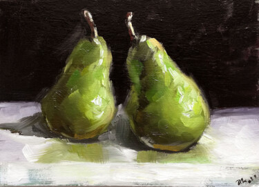 Malerei mit dem Titel "Two Pears Painting…" von Zhanna Kan, Original-Kunstwerk, Öl
