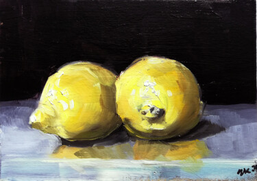 Painting titled "Lemons Painting Pei…" by Zhanna Kan, Original Artwork, Oil
