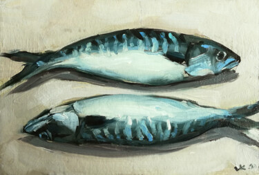 Schilderij getiteld "Mackerels Painting…" door Zhanna Kan, Origineel Kunstwerk, Olie