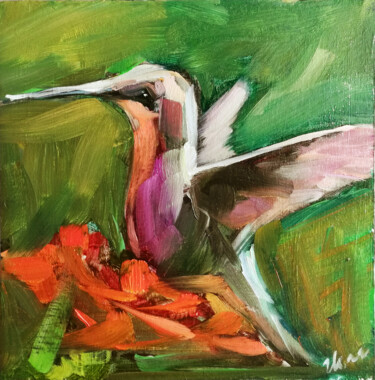 Painting titled "Hummingbird Paintin…" by Zhanna Kan, Original Artwork, Oil