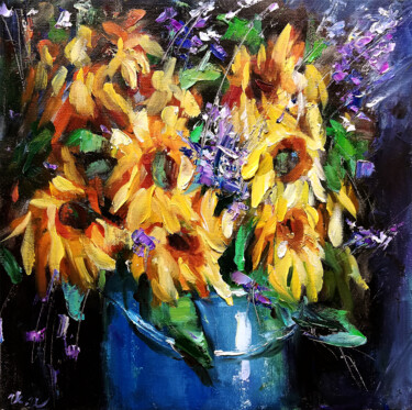 Painting titled "Sunflowers Bouquet…" by Zhanna Kan, Original Artwork, Oil