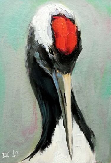 Painting titled "Japanese Crane Pain…" by Zhanna Kan, Original Artwork, Oil