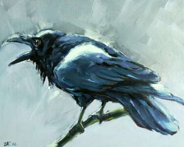 Painting titled "Raven Crow Painting…" by Zhanna Kan, Original Artwork, Oil