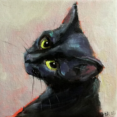 Pittura intitolato "Black Cat Painting…" da Zhanna Kan, Opera d'arte originale, Olio