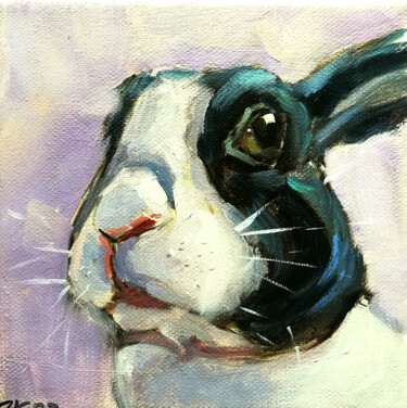 Painting titled "Bunny Portrait Fore…" by Zhanna Kan, Original Artwork, Oil