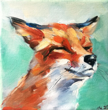 Malerei mit dem Titel "Fox Portrait Woodla…" von Zhanna Kan, Original-Kunstwerk, Öl