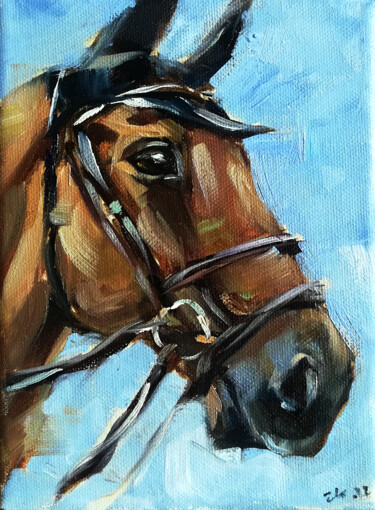 Painting titled "Horse Portrait Chev…" by Zhanna Kan, Original Artwork, Oil