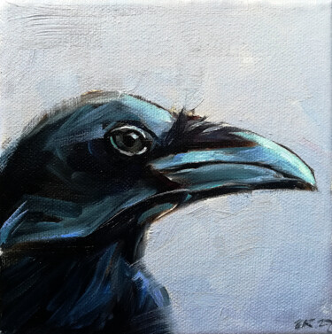 Painting titled "Black Raven Portrai…" by Zhanna Kan, Original Artwork, Oil