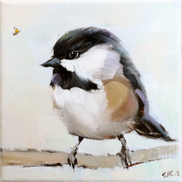 Malerei mit dem Titel "Chickadee & Bee Pai…" von Zhanna Kan, Original-Kunstwerk, Öl