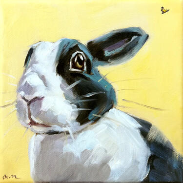 Painting titled "Bunny & Bee Painting" by Zhanna Kan, Original Artwork, Oil