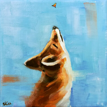 Ζωγραφική με τίτλο "Fox & Butterfly Wil…" από Zhanna Kan, Αυθεντικά έργα τέχνης, Λάδι