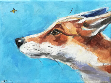 Painting titled "Fox & Bee Wildlife…" by Zhanna Kan, Original Artwork, Oil