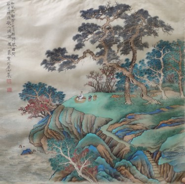 Painting titled "Pine wind blows off…" by Yimeng Zhao Zhao Yi Meng, Original Artwork, Pigments
