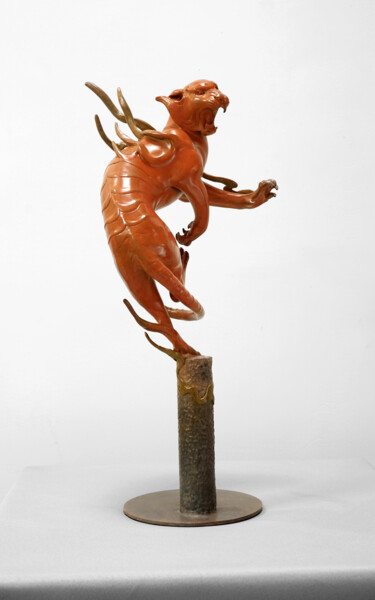 Sculpture titled "虎啸风生(Howling Tiger)" by Zhao Yongchang, Original Artwork, Bronze