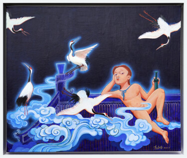 Pintura intitulada "卧听（Listening In The…" por Zhao Yongchang, Obras de arte originais, Acrílico Montado em Armação em madeira
