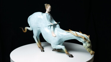 Sculpture titled "小河图-御龙少年（A Boy Ridi…" by Zhao Yongchang, Original Artwork, Bronze