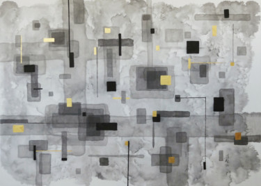 Peinture intitulée "Urbanisation 5°" par Biru Zhao, Œuvre d'art originale, Encre