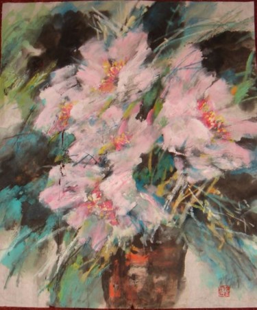 Painting titled "Peonies, original c…" by Zhaoqian Xu, Original Artwork, Other