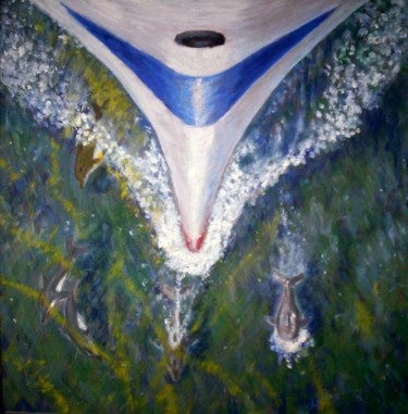 Картина под названием "Дельфины" - Валерий Железнов, Подлинное произведение искусства, Масло