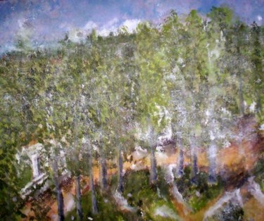 Картина под названием "Тополиная метель" - Валерий Железнов, Подлинное произведение искусства, Масло