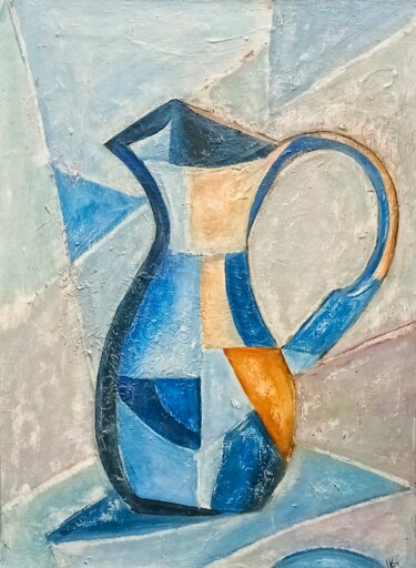 Painting titled "The Blue Jug" by Zhenya Kraynova (J.K), Original Artwork, Acrylic Mounted on Wood Stretcher frame