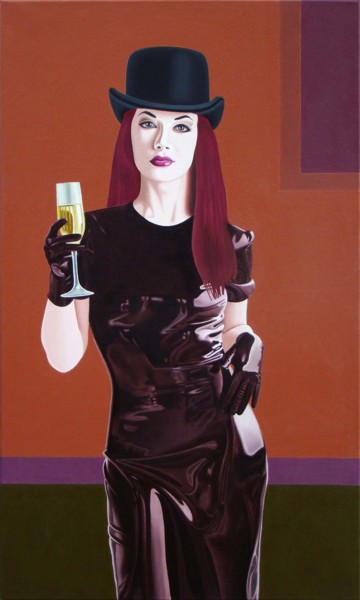 Peinture intitulée "Девушка с бокалом." par Vasilii Zherebilo, Œuvre d'art originale