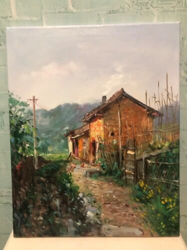 Painting titled "乡村的温度" by Zhi Lei Li, Original Artwork, Oil Mounted on Wood Panel
