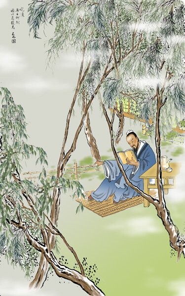 绘画 标题为“五柳读书图” 由智勇 毛, 原创艺术品, 油