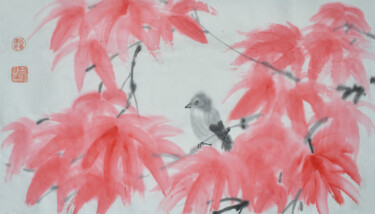 Ζωγραφική με τίτλο "Red Leaves and Litt…" από 志泽 吕, Αυθεντικά έργα τέχνης, Χρωστικές ουσίες