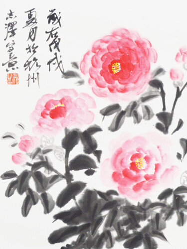 Ζωγραφική με τίτλο "Sasanqua" από 志泽 吕, Αυθεντικά έργα τέχνης, Χρωστικές ουσίες