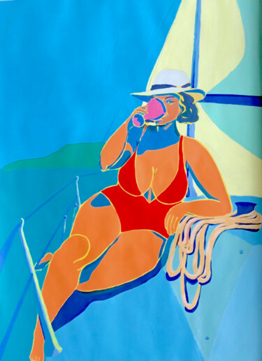 Schilderij getiteld "Барыня на регате. П…" door Ksenia Zhornikova Baryniya, Origineel Kunstwerk, Acryl Gemonteerd op Houten…