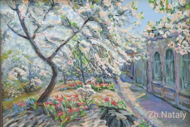 Peinture intitulée "вишневый сад в стар…" par Zhnataly, Œuvre d'art originale, Huile