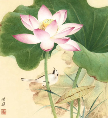Schilderij getiteld "Lotus Breeze no.1" door Hongyan Zhu Zhu Hong Yan, Origineel Kunstwerk, Film Print