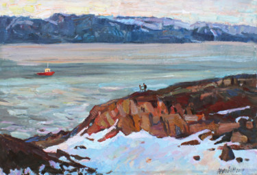 Painting titled "Artist in the arctic" by Juliya Zhukova, Original Artwork, Oil