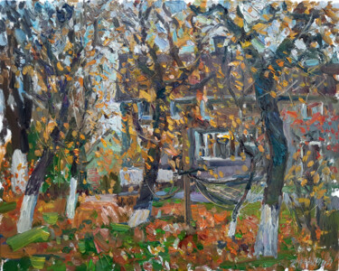 Painting titled "Autumn. Apple orcha…" by Juliya Zhukova, Original Artwork, Oil